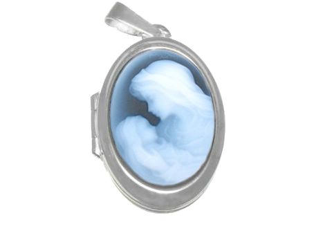 46079-0 Mutter mit Kind Achat Gemme Medaillon aus Weißgold 585, vom Juwelier Harnisch, elegantes Design mit feinen Details, ideal als Schmuckstück für besondere Anlässe.