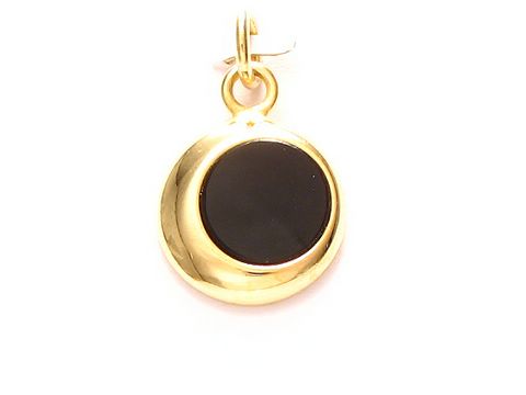 Onyx Rund-Anhänger mit goldfarbener Auflage von Juwelier Harnisch, elegantes Design, ideal als Schmuckstück für jede Gelegenheit, glänzende Oberfläche, zeitlos und stilvoll.
