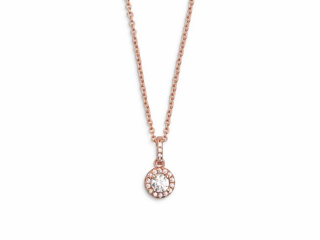 Xenox Silber Kette XS7361R 40-45 cm SILVER CIRCLE HALO in Roségold Vergoldung mit funkelndem Anhänger, umgeben von Zirkonia, elegantes Schmuckstück für besondere Anlässe.