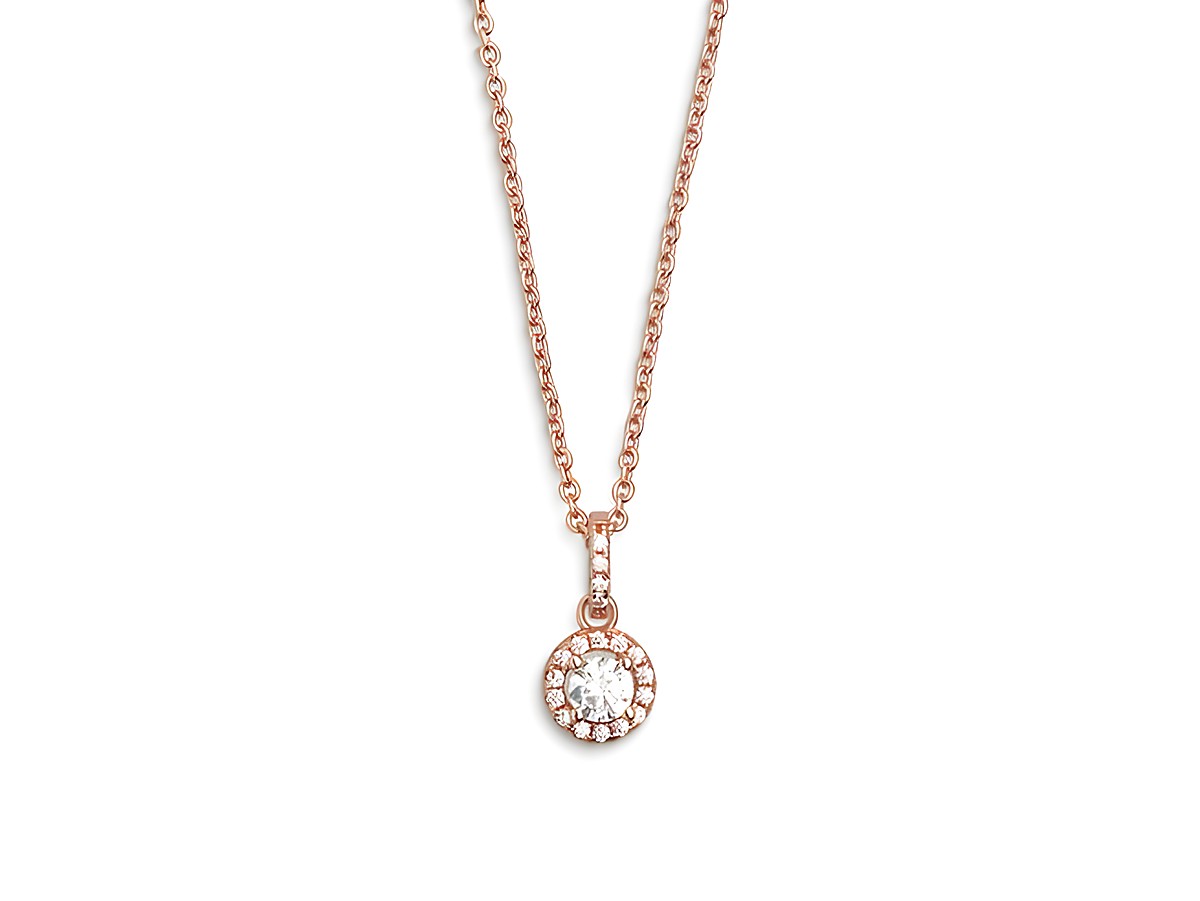 Xenox Silber Kette XS7361R 40-45 cm SILVER CIRCLE HALO in Roségold Vergoldung mit funkelndem Anhänger, umgeben von Zirkonia, elegantes Schmuckstück für besondere Anlässe.
