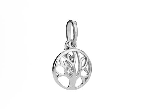 Lebensbaum Anhänger verspielt aus Silber rhodiniert, hergestellt von Juwelier Harnisch, mit filigranem Design von Pflanzen und Ästen, ideal für stilvolle Schmuckliebhaber.