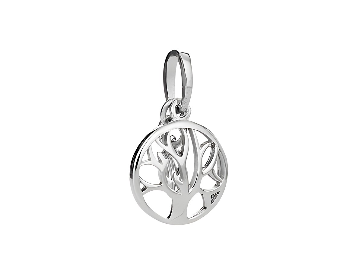 Lebensbaum Anhänger verspielt aus Silber rhodiniert, hergestellt von Juwelier Harnisch, mit filigranem Design von Pflanzen und Ästen, ideal für stilvolle Schmuckliebhaber.