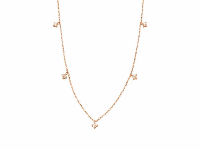 Xenox Sterling Silber Kette XS2036R in Roségold vergoldet mit Kareekette, Länge 40-45 cm, verziert mit eleganten, glitzernden Elementen, ideal für jeden Anlass.
