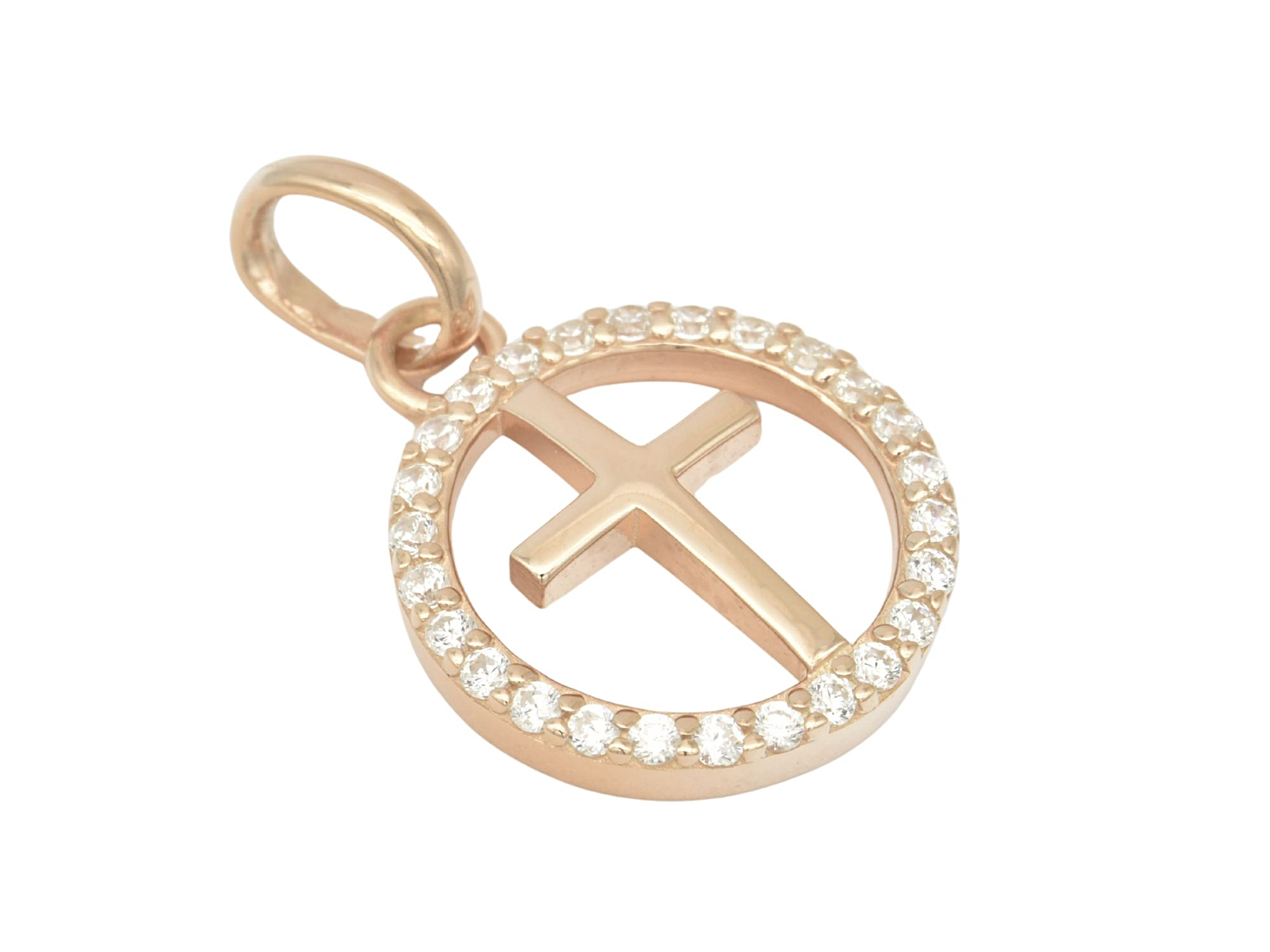 Anhänger Kreuz Kranz - Sterling Silber Roségold Vergoldung poliert - Zirkonia