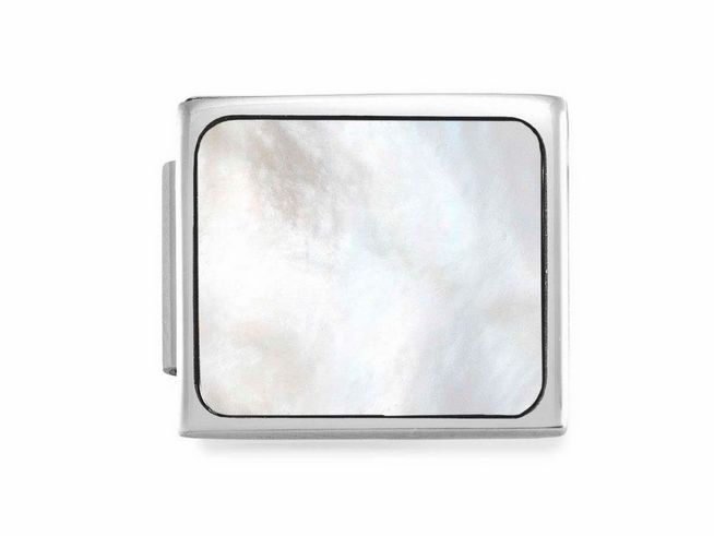 Charm aus Edelstahl mit Perlmutt Viereck und feinen Steinen, hergestellt von Nomination, Modellnummer 230501 04, elegantes Design für individuellen Schmuck.