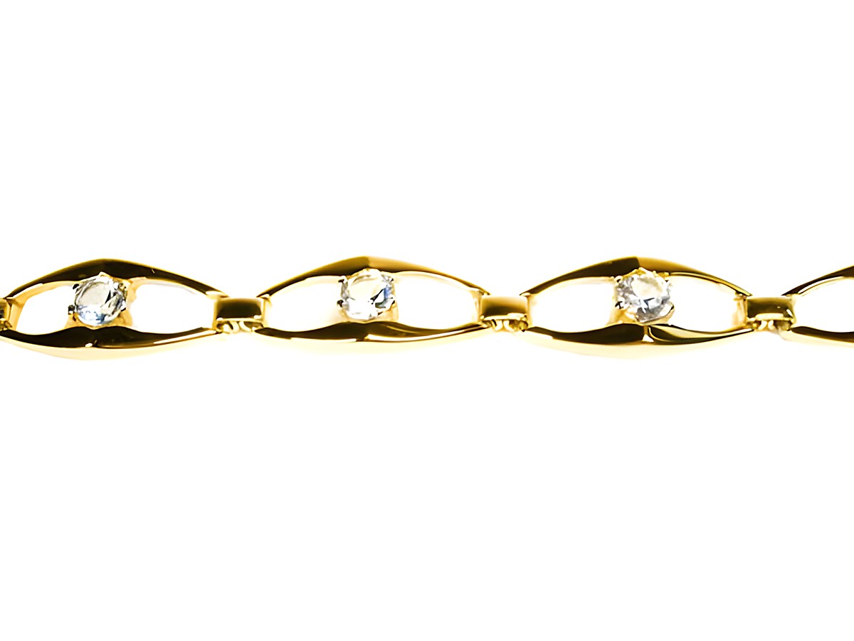 Gold auf Silber Armband mit einer Größe von 19cm x 12mm, verziert mit Bergkristallen, hergestellt von Juwelier Harnisch, vergoldet. Elegant und hochwertig.