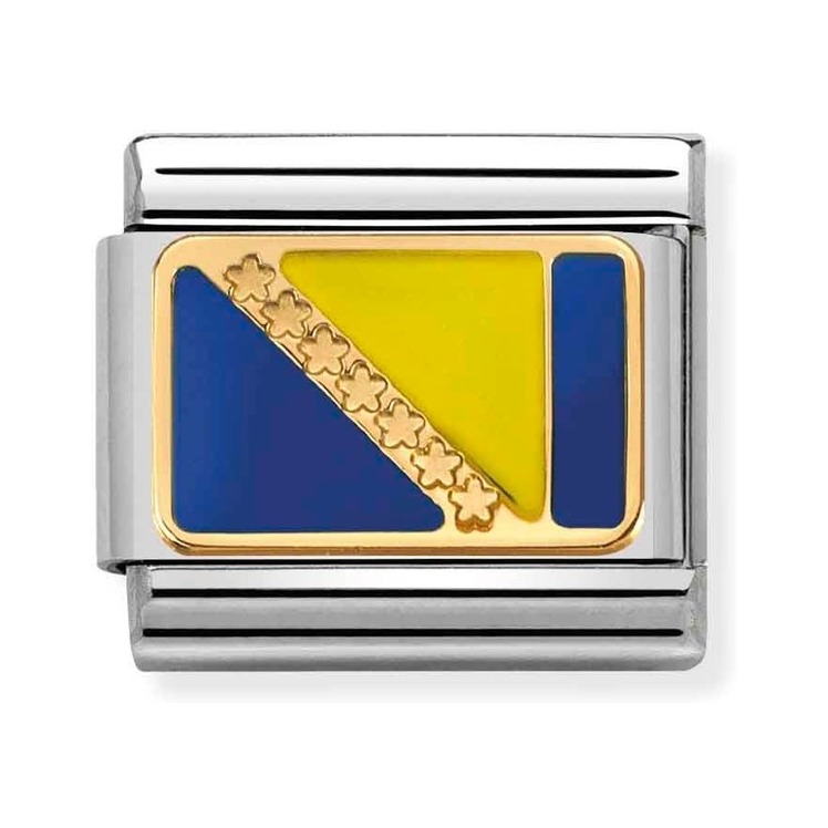 Nomination Composable Classic Charm Flagge Bosnien - Edelstahl, Gold 750 Gelbgold, Emaille