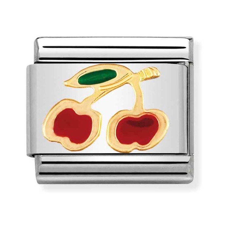 Nomination Composable Classic Charm Kirschen - Edelstahl, Gold 750 Gelbgold, Emaille