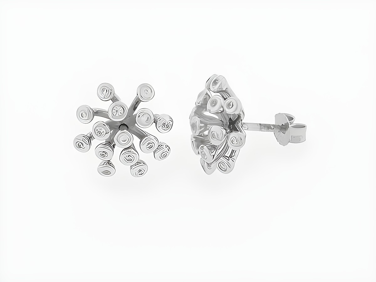 Ohrringe Silber rhod. Doldenblüte originell Stecker Zirkonia von Juwelier Harnisch, moderne und funkelnde Gestaltung für eleganten Schmuck. Perfekt für besondere Anlässe oder den Alltag.