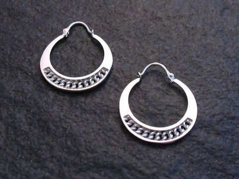 Creolen 2,1cm aus Sterling Silber, rhodiniert, im polierten Panzerlook, Hersteller Juwelier Harnisch, ideal für einen eleganten Look, Durchmesser bis 25 mm.