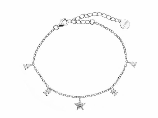 Xenox Sterling Silber Armband XS2299 mit einer Länge von 15-20 cm in der MIDNIGHT Ausführung, elegant gefertigt aus einer feinen Kareekette mit einem zentralen Stern und funkelnden Details.