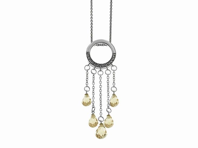 Glamouröse Y-Kette mit Anhänger aus Sterling Silber und champagnerfarbenen Zirkonia, 42 cm lang, Hersteller Juwelier Harnisch, Mittelteil des Colliers mit eleganten Tropfen.