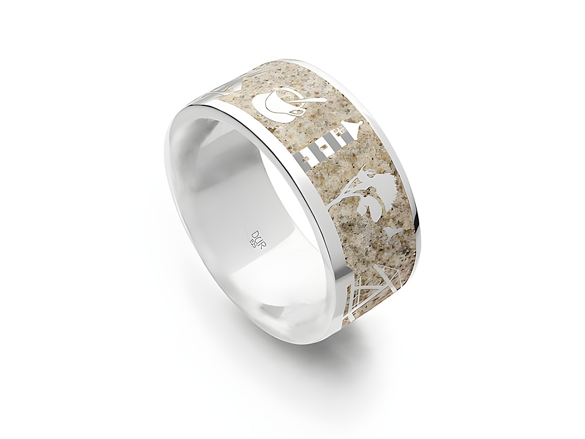 Silberner Ring von DUR mit gravierten Motiven, Sandstruktur und Strand-Themen, erhältlich in Größe 56, Modell Ostfriesland R4984.56.