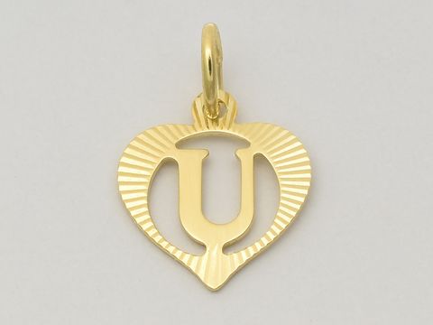 Herz Buchstabe U Gold Anhänger 333 Gold diamantiert von Hersteller Juwelier Harnisch, stilvolles Design mit ausgefallener Textur, ideal als Schmuckstück für besondere Anlässe.