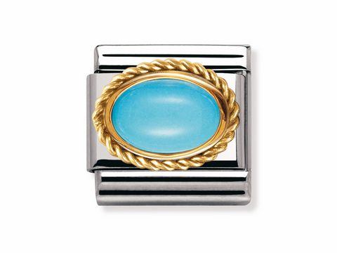 Classic Kordel in Türkis mit Goldrand von Nomination, oval geformt, glänzendes Design, perfekt für stilvolle Armbänder oder Schmuckkreationen.