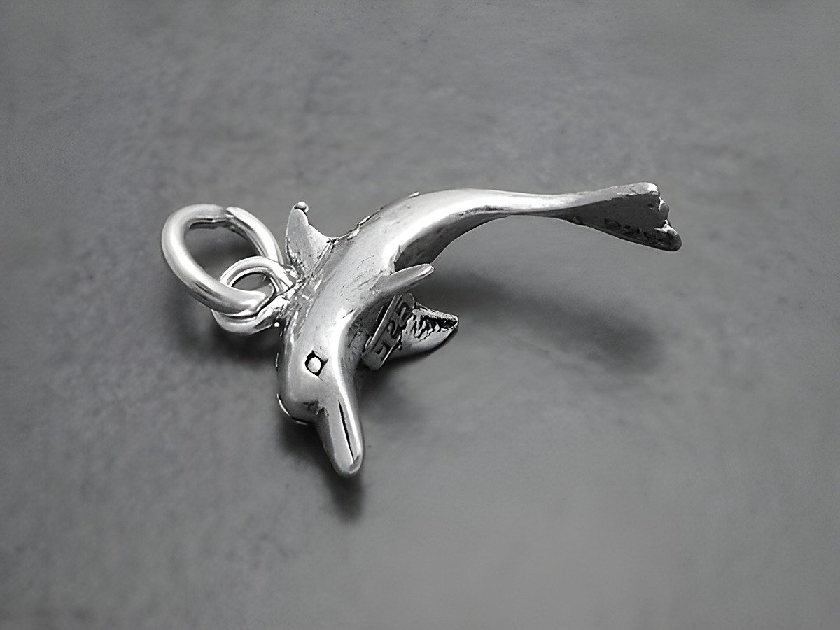 Kleiner Delphin -925 Sterling Silber Anhänger- WASSER, Hersteller: Juwelier Harnisch, Tiere, filigrane Ausarbeitung mit glänzender Oberfläche und feinem Detail. Ideal für Schmuckliebhaber.