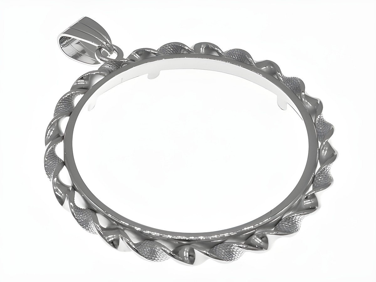 Münzfassung Anhänger aus rhodiniertem 925 Sterling Silber mit Kordel für Münzen bis 35 mm Durchmesser, Hersteller Juwelier Harnisch, elegantes und zeitloses Design.