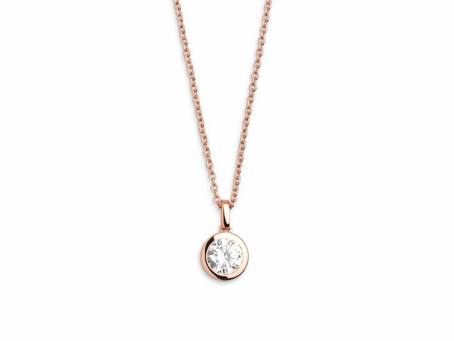 Xenox Sterling Silber Kette XS7285R in Roségold mit zartem Anhänger und funkelndem Stein, ideal für eleganten Schmuck im täglichen Gebrauch, Länge 40-45 cm, Ankerkette.
