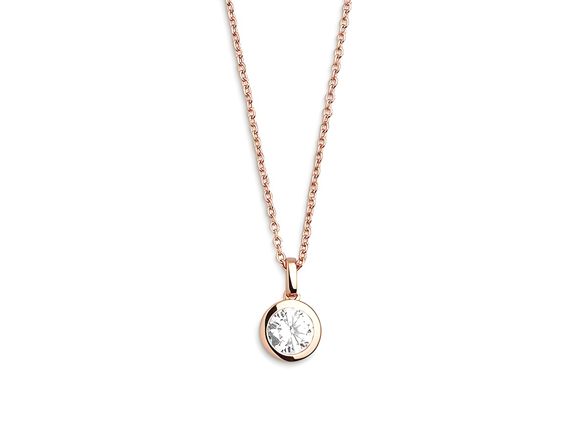 Xenox Sterling Silber Kette XS7285R in Roségold mit zartem Anhänger und funkelndem Stein, ideal für eleganten Schmuck im täglichen Gebrauch, Länge 40-45 cm, Ankerkette.