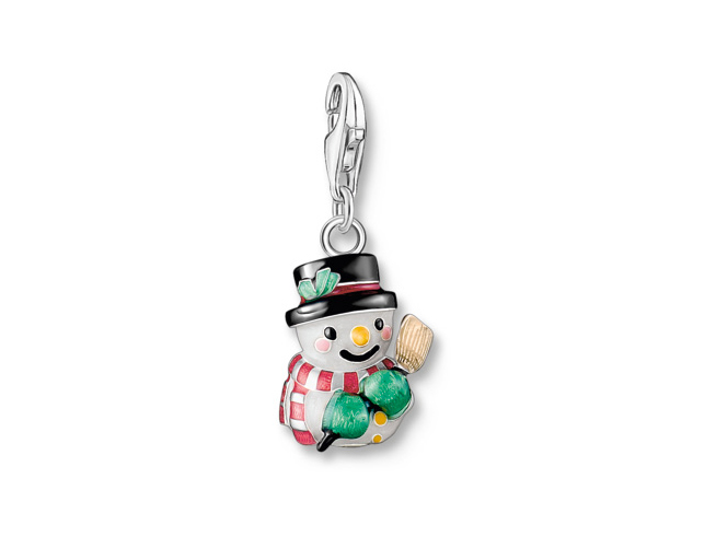 Thomas Sabo 2195-007-7 Schneemann Charm - Bunt - Silber + Emaille Bunter Schneemann Charm aus Silber und Emaille mit roten und grünen Details sowie einem Besen in der Hand, ideal als weihnachtliches Schmuckstück von Thomas Sabo.