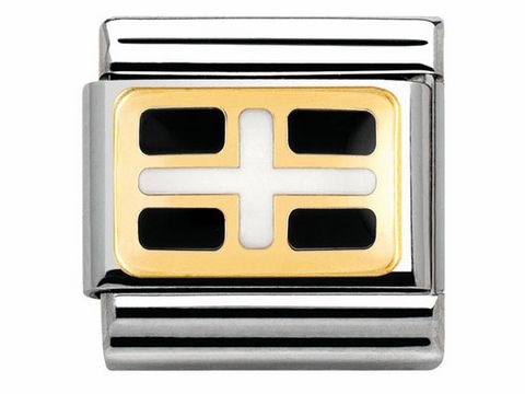 Edelstahl Charm mit einer goldenen und weißen Emaille Flagge Cornwall, unterstützt von einem glänzenden silbernen Rahmen, geeignet für Nomination Armbänder.