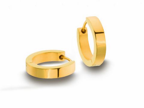 Edelstahl Creolen in poliertem Goldfarben, 1,5 cm Durchmesser und 3,1 mm Breite, idealer Schmuck für jeden Anlass, Hersteller Juwelier Harnisch.