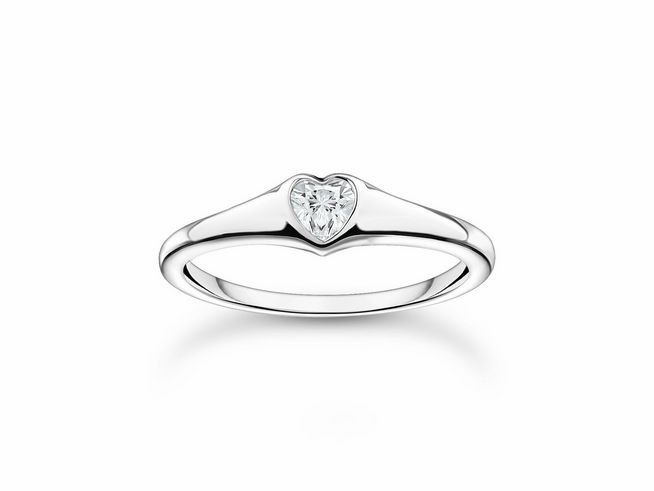 Thomas Sabo Ring TR2390-051-14-56 aus Sterling Silber mit Herz-Zirkonia, schlichtes Design, Größe 56, ideal für romantische Anlässe.