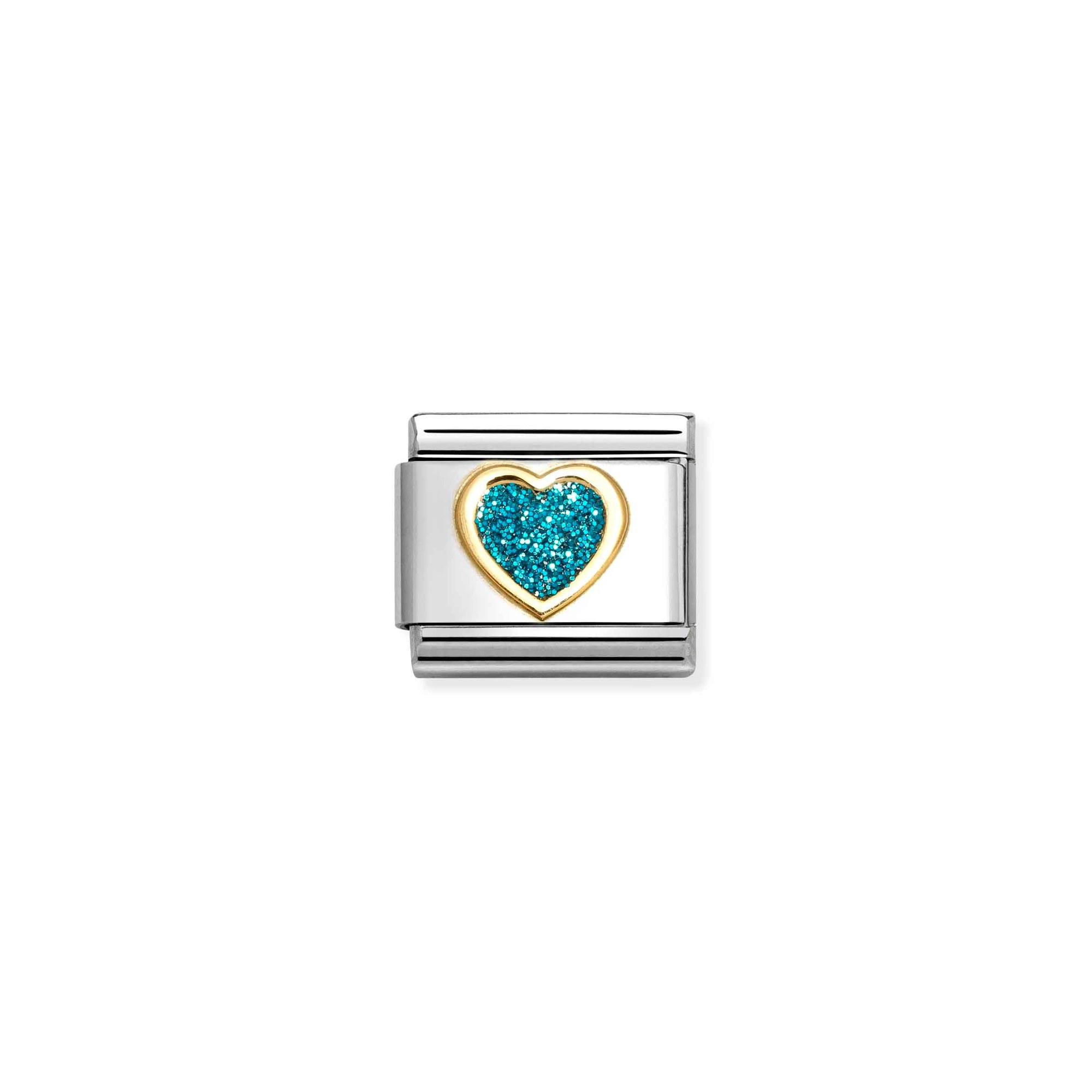 Nomination Composable Classic Charm Herz hellblau - Edelstahl, Gold 750 Gelbgold, Emaille, Zirkonia