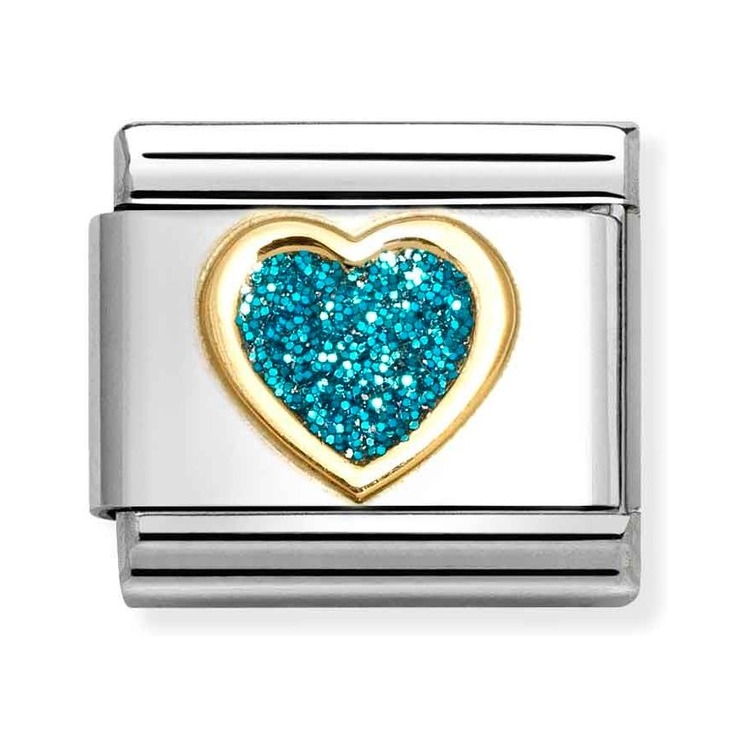 Nomination Composable Classic Charm Herz hellblau - Edelstahl, Gold 750 Gelbgold, Emaille, Zirkonia
