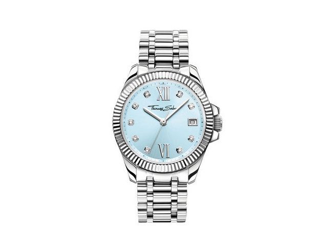 Thomas Sabo WA0405-201-209-33 MM Damenuhr mit blauen Ziffernblatt, edlem Design und funkelnden Applikationen, ausgestattet mit einem eleganten Metallarmband.