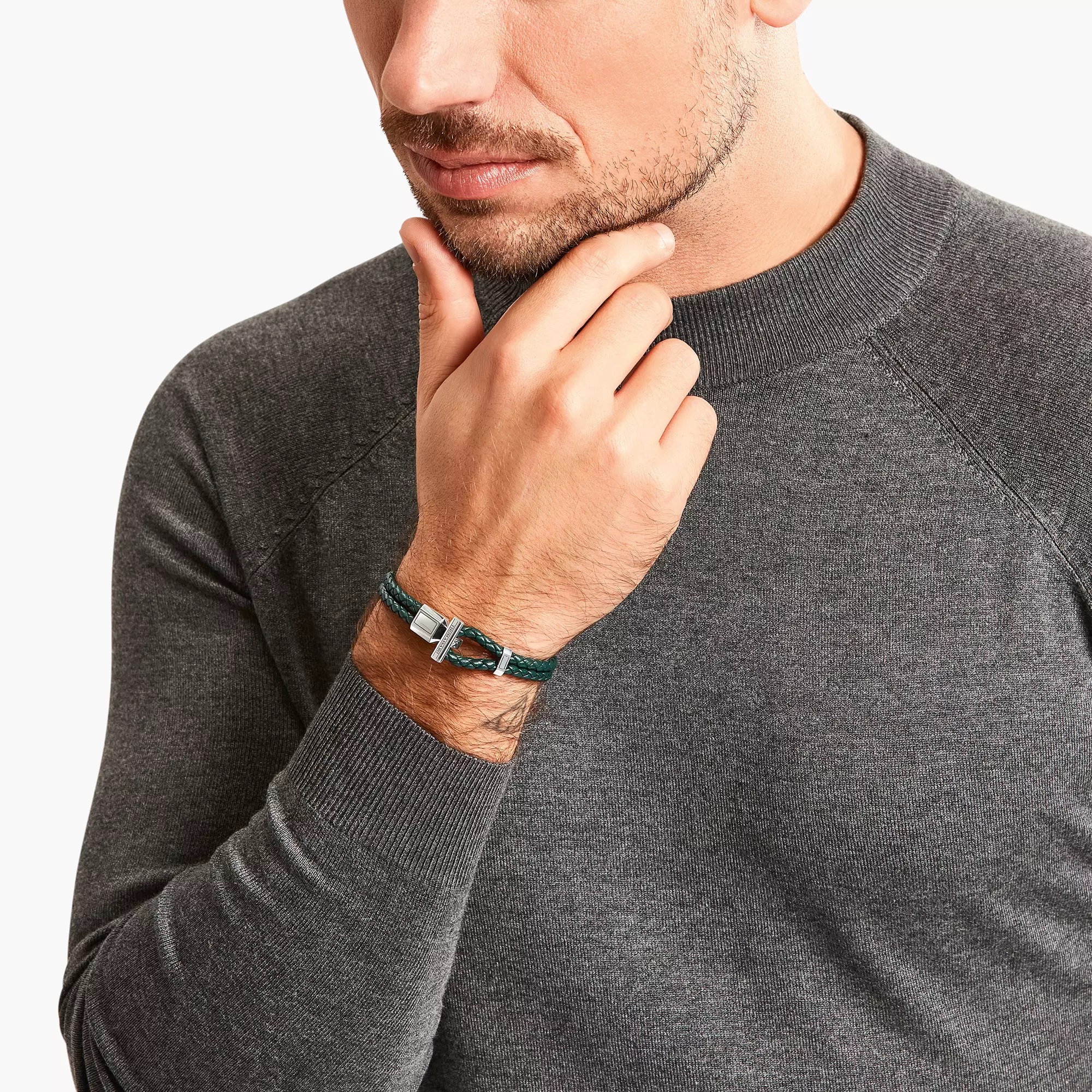 Thomas Sabo Lederarmband doppelt in Grün Silber – Leder – 17 cm – Ansicht 2