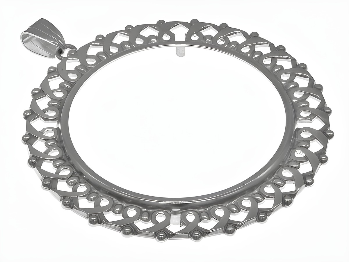 Münzfassung Anhänger aus 925 Sterling Silber, nostalgisches Design mit filigraner Umrandung für Münzen bis 40,6 mm Durchmesser, Hersteller Juwelier Harnisch, elegant und hochwertig.