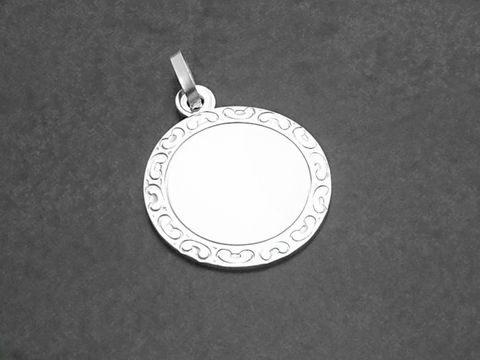 Gravurplatte 23 mm - Sterling Silber Anhänger mit schlichter Form und Designer Muster, hergestellt von Juwelier Harnisch, ideal für individuelle Gravuren.