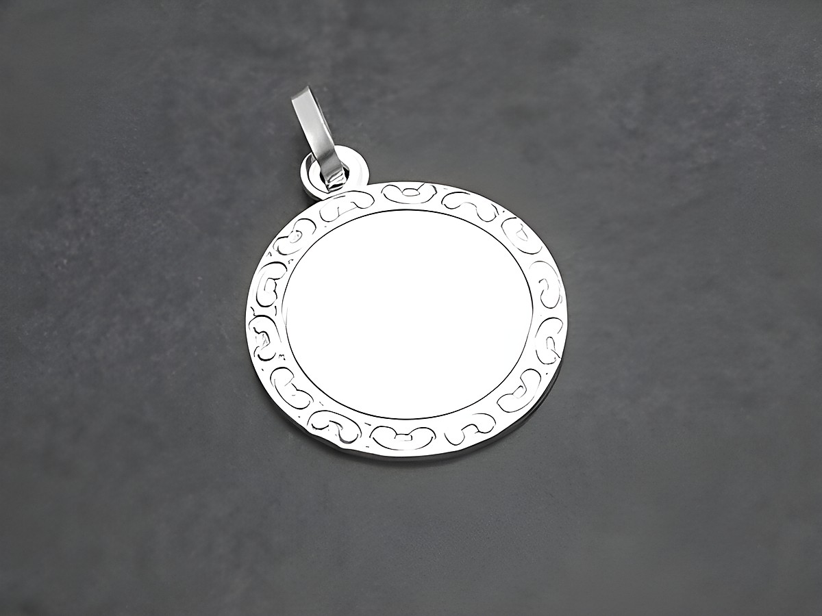 Gravurplatte 23 mm - Sterling Silber Anhänger mit schlichter Form und Designer Muster, hergestellt von Juwelier Harnisch, ideal für individuelle Gravuren.