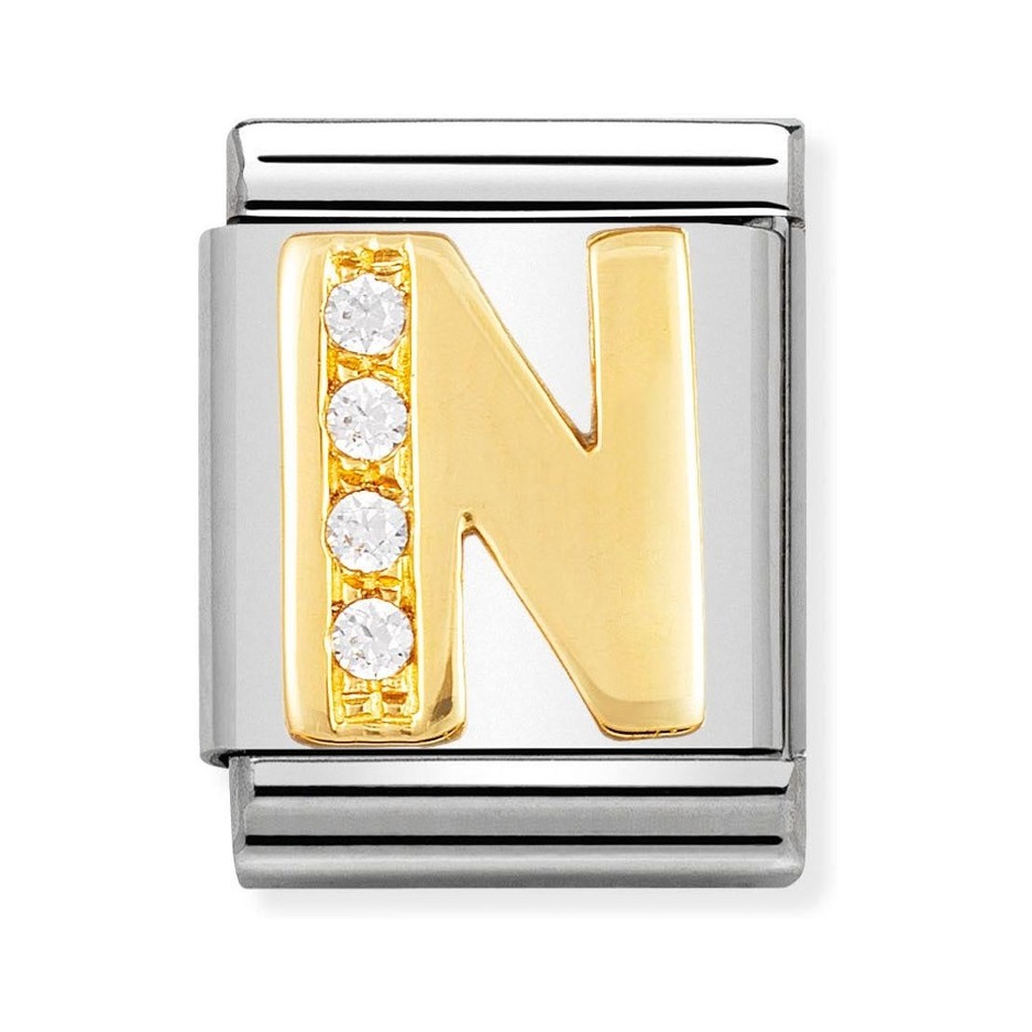 Nomination Composable Big Charm Buchstabe N - Edelstahl, Gold 750 Gelbgold, Zirkonia