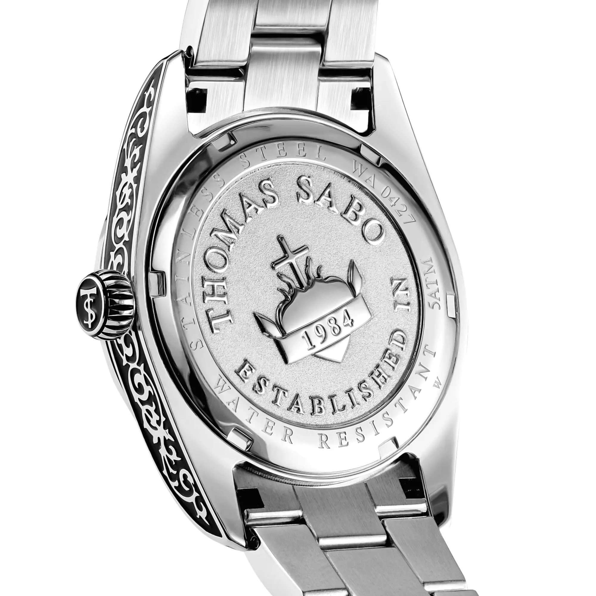 Thomas Sabo Uhr Rebel at Heart Revive, 36 mm Edelstahl, Schwarz, Gravurdesign – Ansicht 2