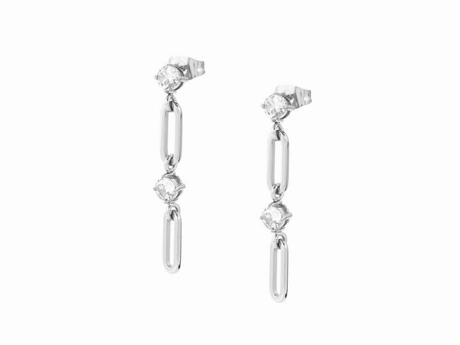 Edelstahl Ohrhänger von Nomination Chains of Style mit weißen Zirkonia, elegant und modern, perfekt für festliche Anlässe oder den Alltag.