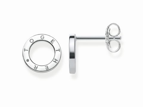 Ohrstecker von Thomas Sabo aus Silber mit dem Schriftzug Together, elegantes Design in Form eines Kreises, ideal für einen stilvollen Look. Modell H1946-001-12.