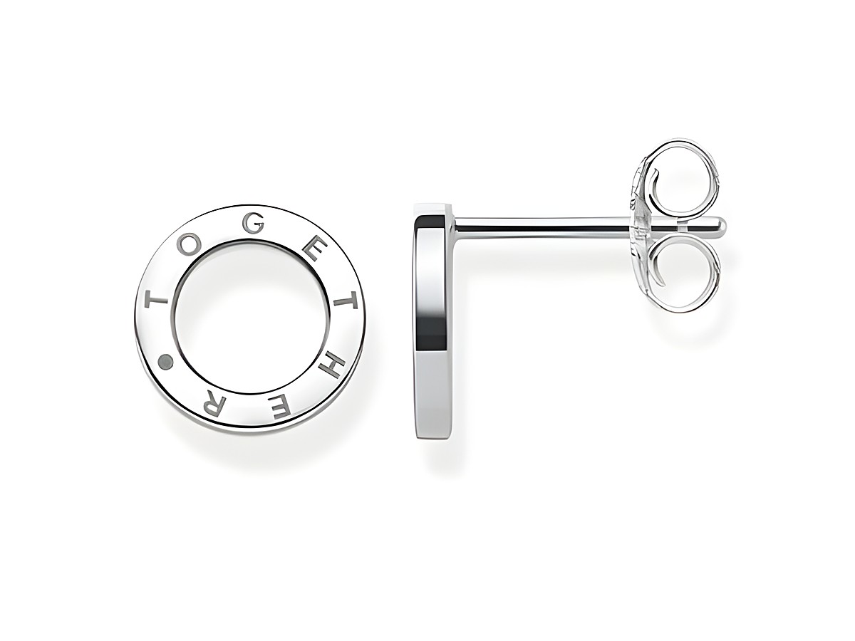 Ohrstecker von Thomas Sabo aus Silber mit dem Schriftzug Together, elegantes Design in Form eines Kreises, ideal für einen stilvollen Look. Modell H1946-001-12.