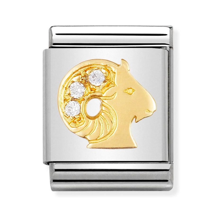 Nomination Composable Big Charm Sternzeichen Widder - Edelstahl, Gold 750 Gelbgold, Zirkonia