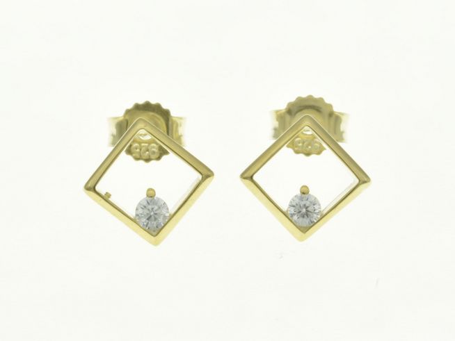Quadratische Ohrstecker aus Sterlingsilber, gelbgoldvergoldet mit Zirkonia von Juwelier Harnisch, elegantes Design mit funkelndem Stein in der Mitte.