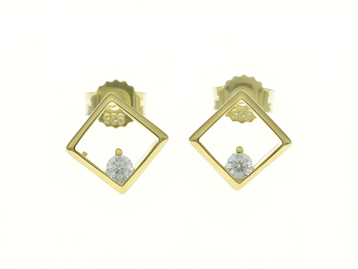 Quadratische Ohrstecker aus Sterlingsilber, gelbgoldvergoldet mit Zirkonia von Juwelier Harnisch, elegantes Design mit funkelndem Stein in der Mitte.