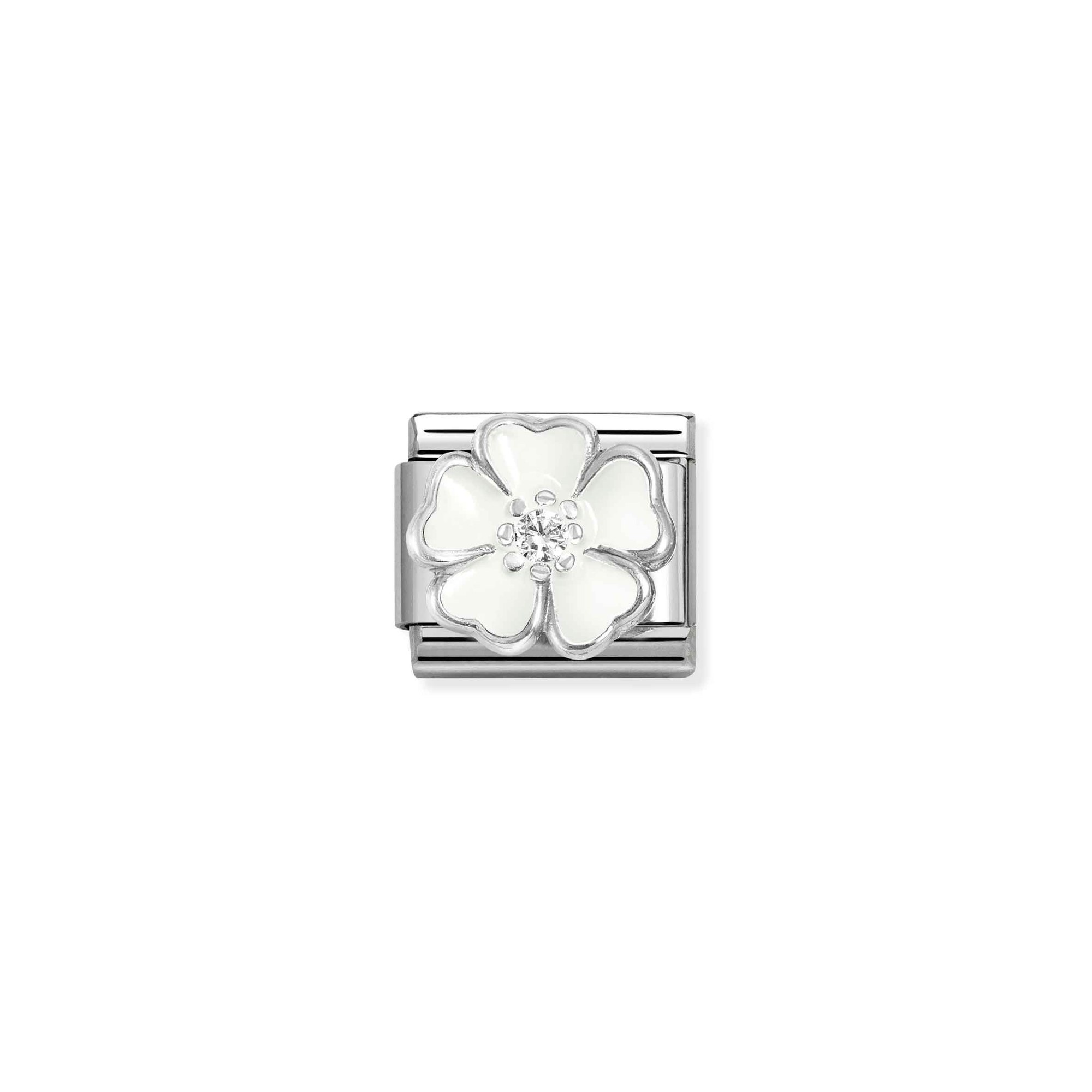Nomination Composable Classic Charm Pfirsichblüte weiß - Edelstahl, Sterling Silber, Emaille