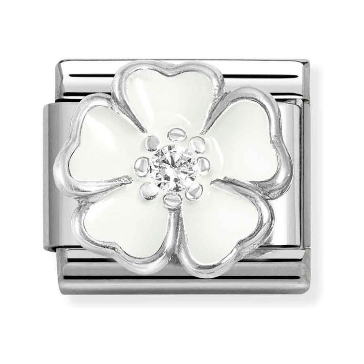 Nomination Composable Classic Charm Pfirsichblüte weiß - Edelstahl, Sterling Silber, Emaille