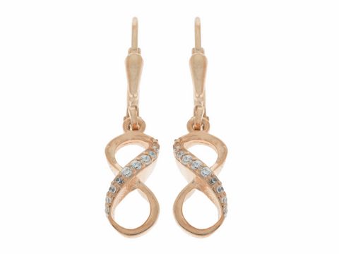 Ohrringe Hänger mit unendlichem Zeichen in Silber rosé vergoldet, modisch gestaltet, vom Hersteller Juwelier Harnisch, ausgestattet mit einem eleganten Stein.