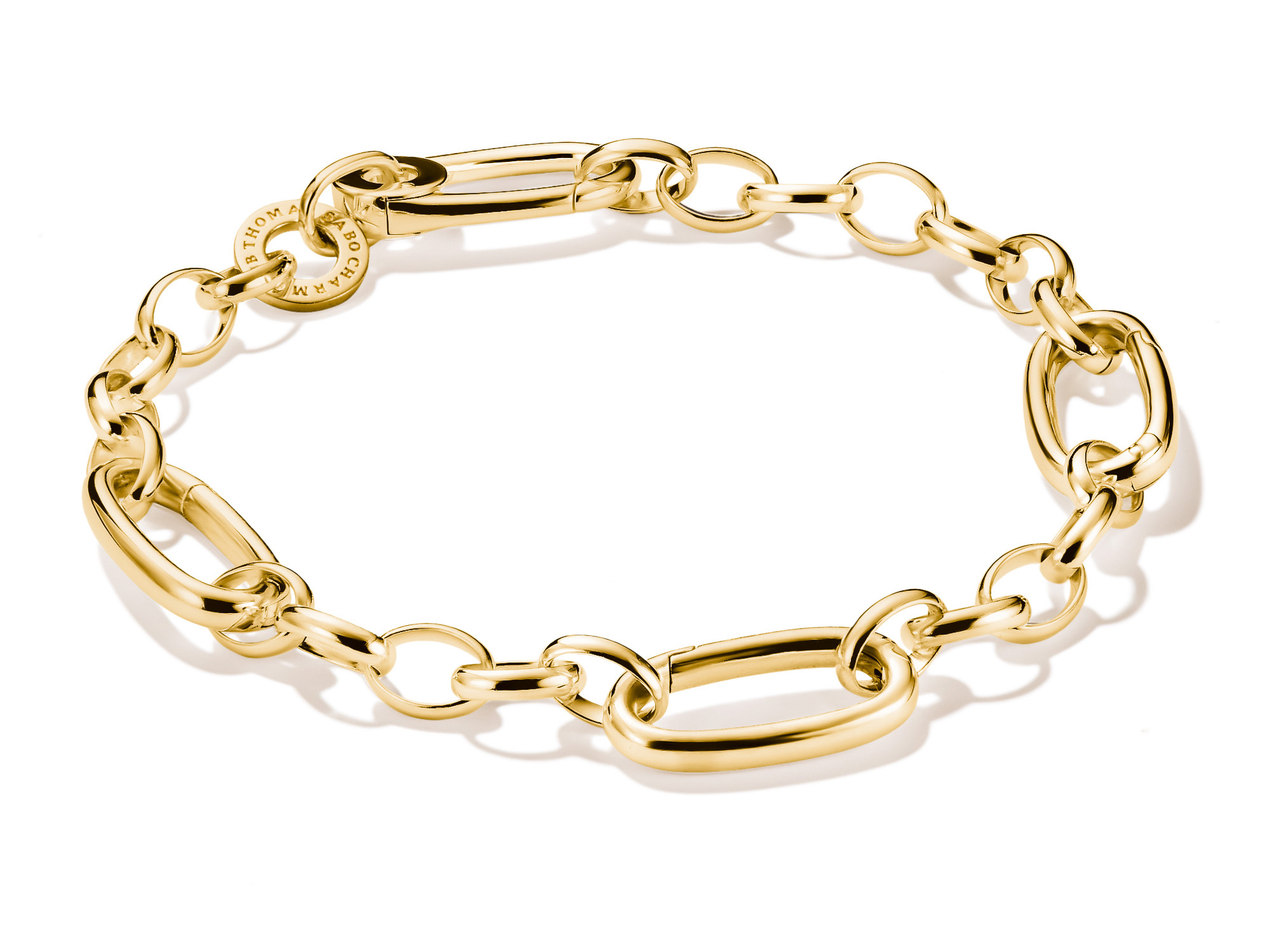 Charm Armband von Thomas Sabo aus Silber und Gelbgold Vergoldung mit drei Connect Links, elegant und modern, Länge 15 cm, Teil der Charm Club CONNECT Kollektion.