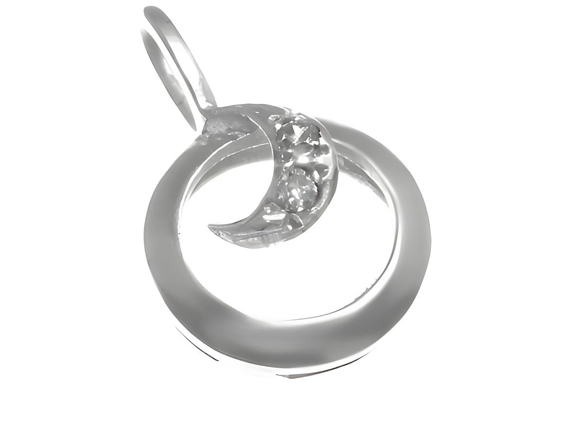 Diamant Gold 585 Anhänger aus Weißgold in geschwungener Form mit einem kleinen, halbmondenartigen Element und mehreren funkelnden Diamanten, Hersteller Juwelier Harnisch.