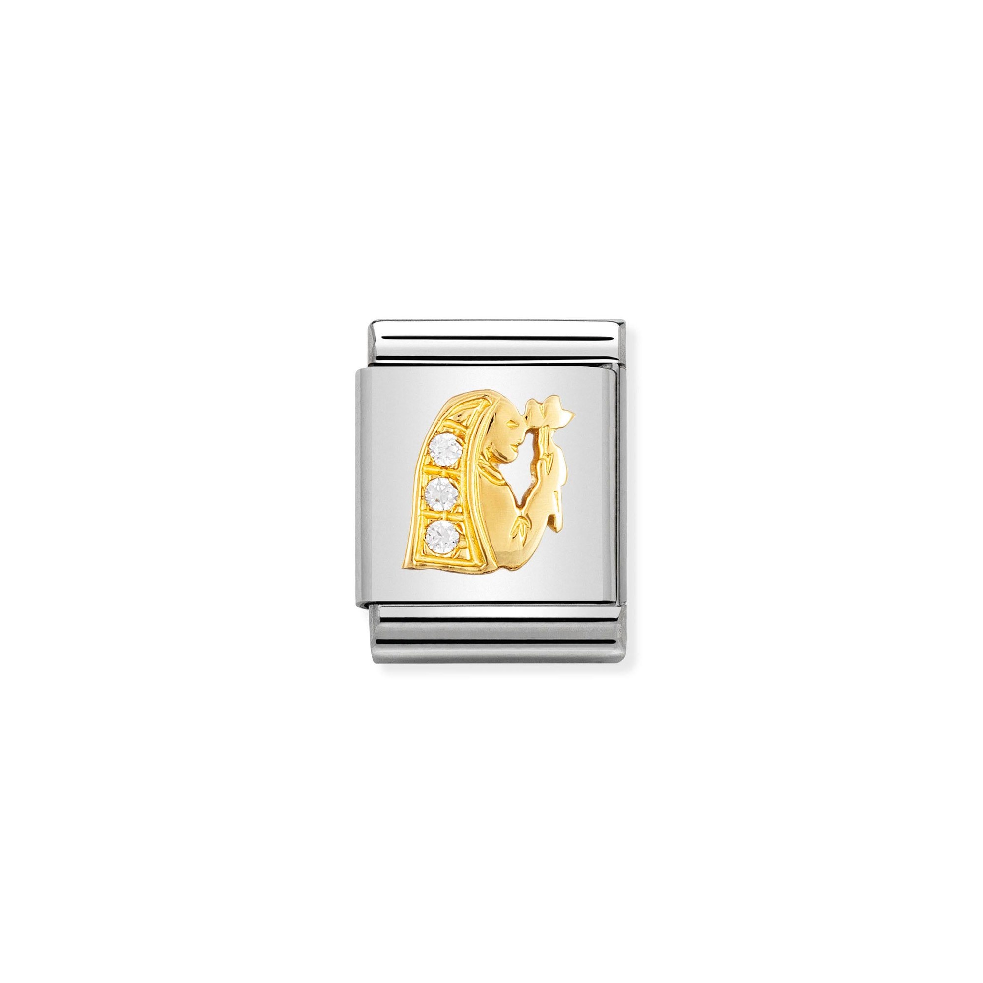 Nomination Composable Big Charm Sternzeichen Jungfrau - Edelstahl, Gold 750 Gelbgold, Zirkonia
