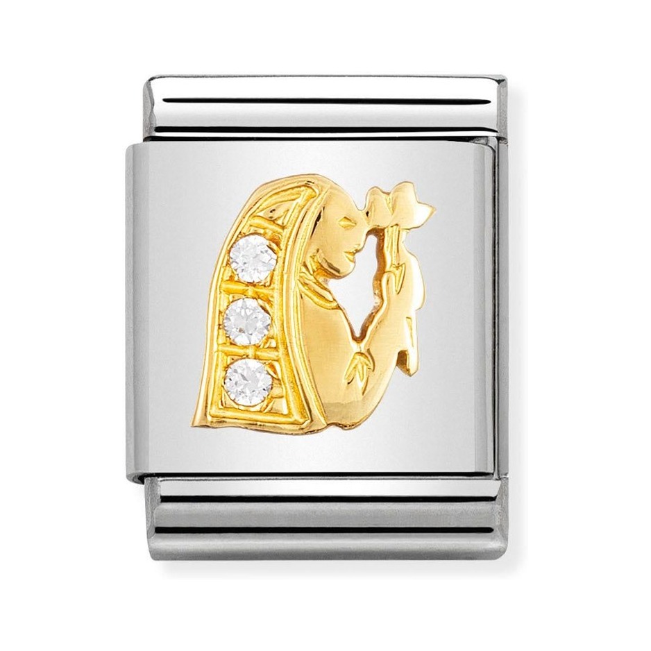Nomination Composable Big Charm Sternzeichen Jungfrau - Edelstahl, Gold 750 Gelbgold, Zirkonia