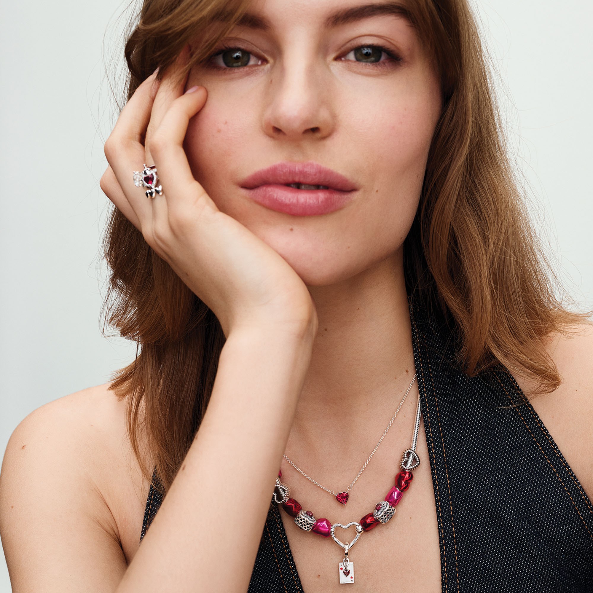 Pandora Kette mit Anhänger - rotes Herz der Liebe - Silber - Kristall Rot - 45 cm – Ansicht 4